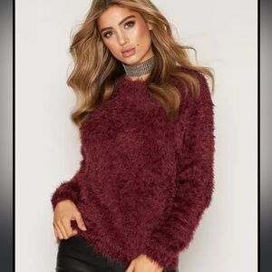 A New Day fuzzy sweater eggplant purple color slightly longer in back crew neck